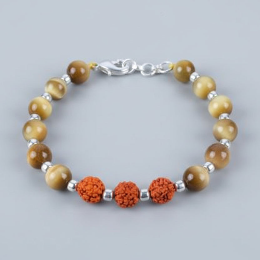 Rudraksha and Brown Cats Eye Bracelet (Design III)