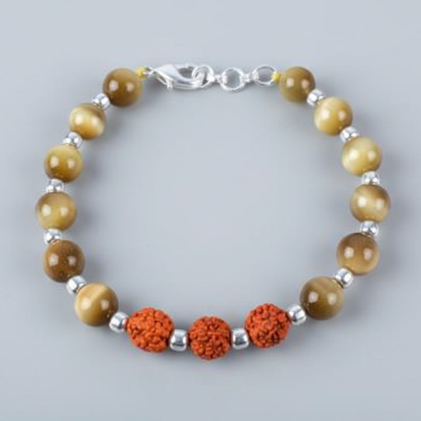 Rudraksha and Brown Cats Eye Bracelet (Design III)