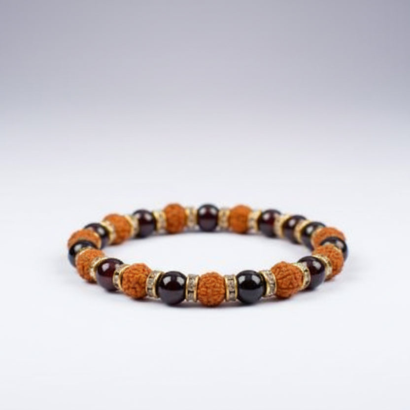 Rudraksha and Garnet Bracelet