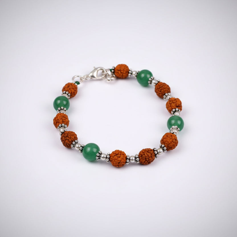 Rudraksha and Green Jade Bracelet