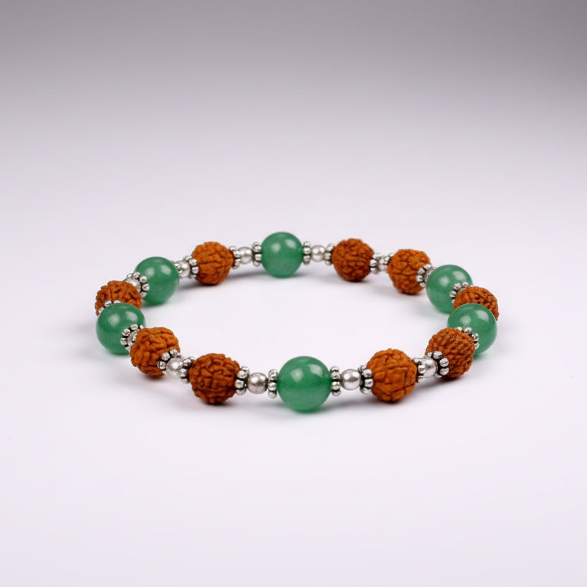 Rudraksha and Green Jade Bracelet