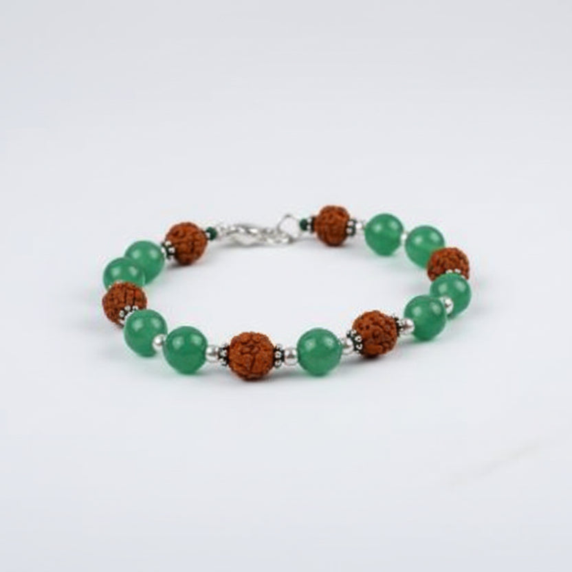 Rudraksha and Green Jade Bracelet (Design I)