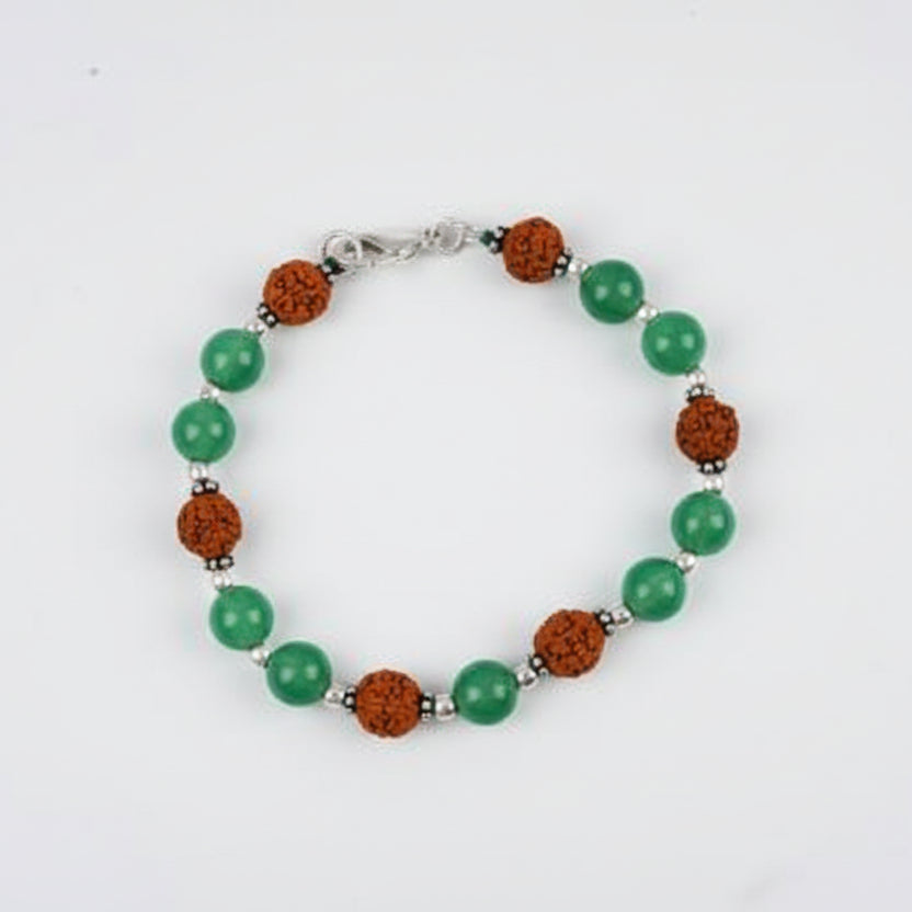 Rudraksha and Green Jade Bracelet (Design I)