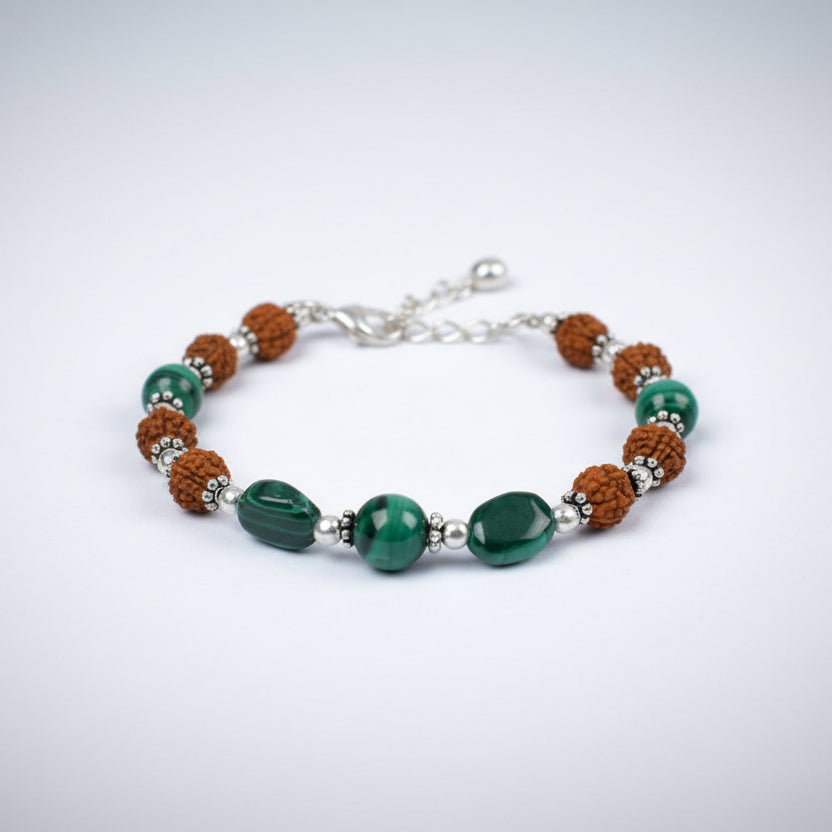 Rudraksha and Malachite Bracelet