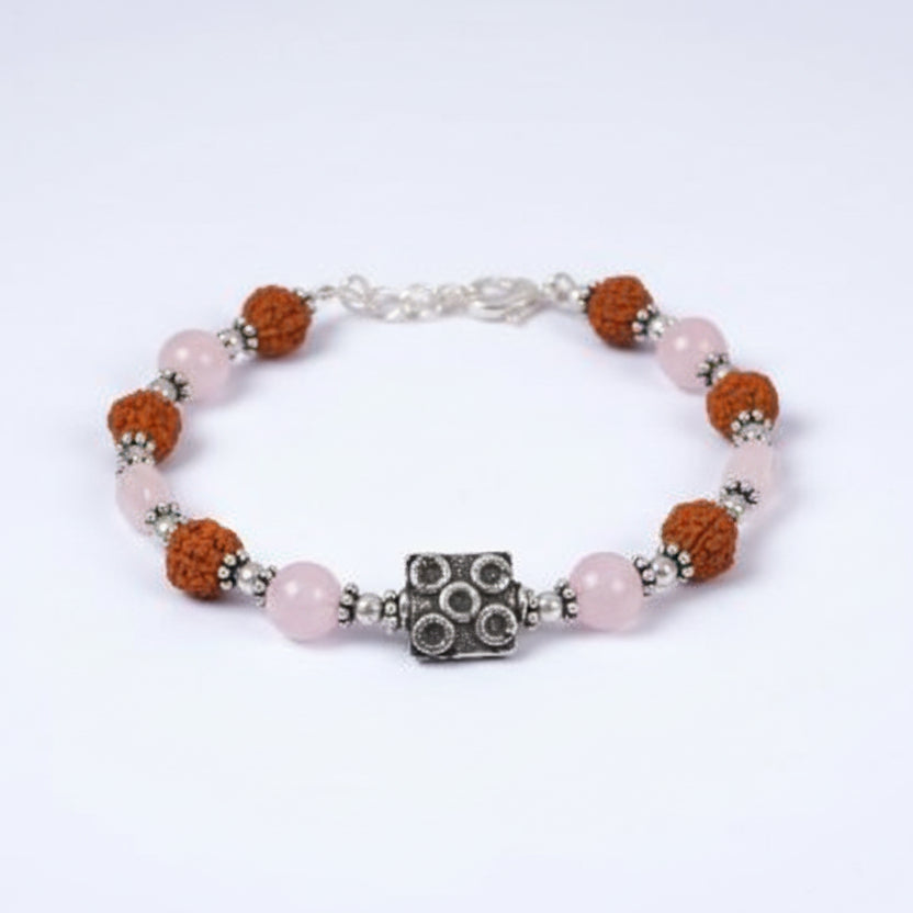 Rudraksha and Rose Quartz Bracelet
