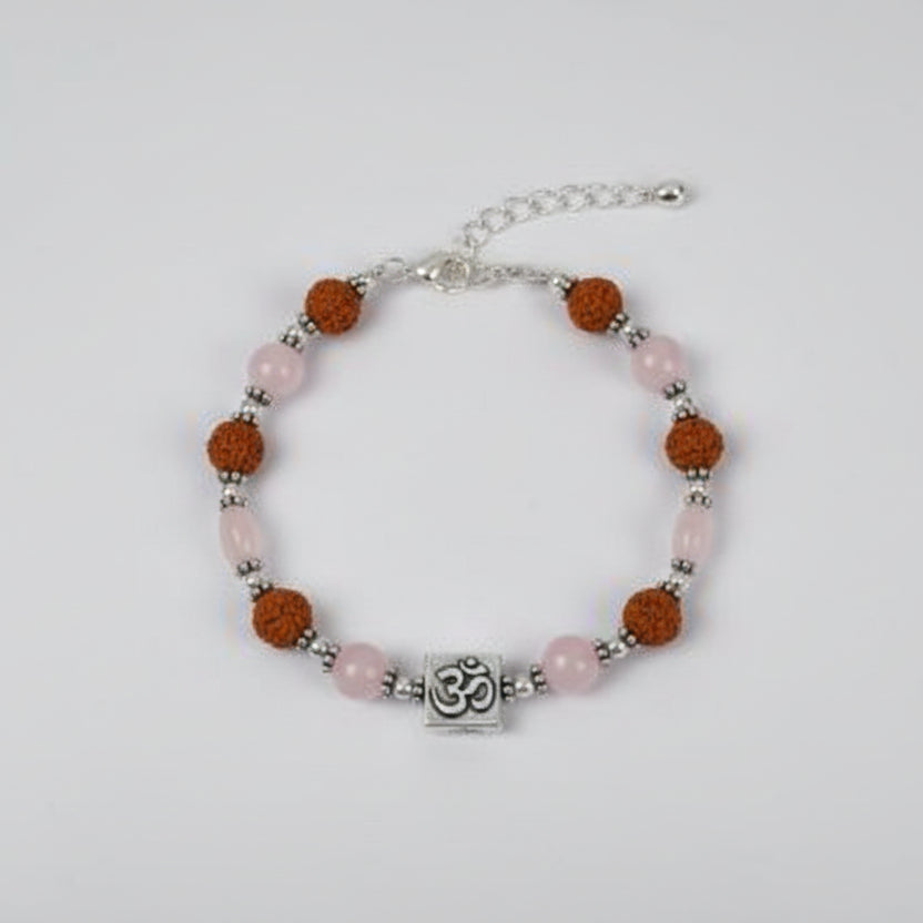 Rudraksha and Rose Quartz Bracelet
