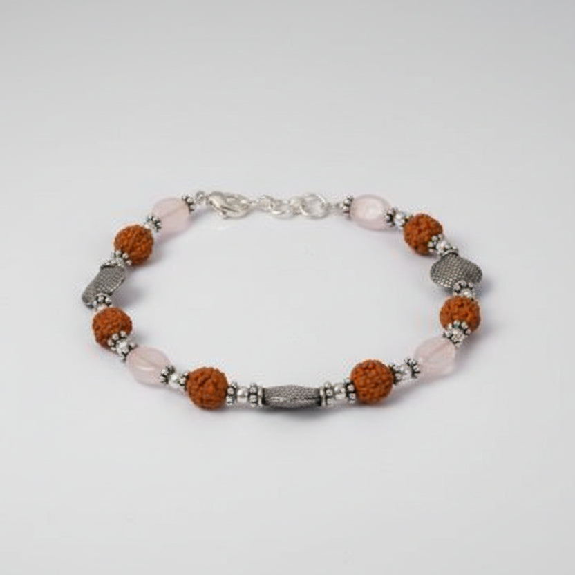 Rudraksha and Rose Quartz Bracelet (I)
