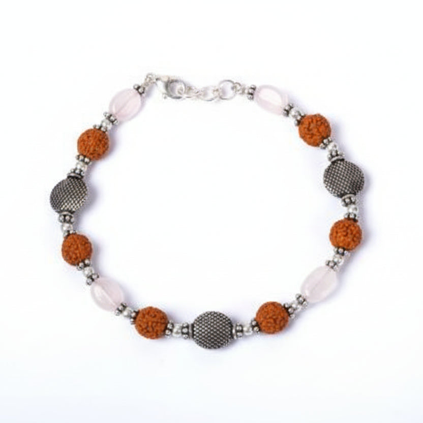 Rudraksha and Rose Quartz Bracelet (I)