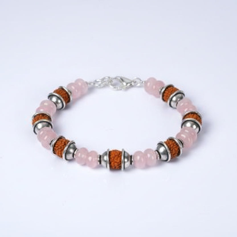 Rudraksha and Rose Quartz Bracelet (II)