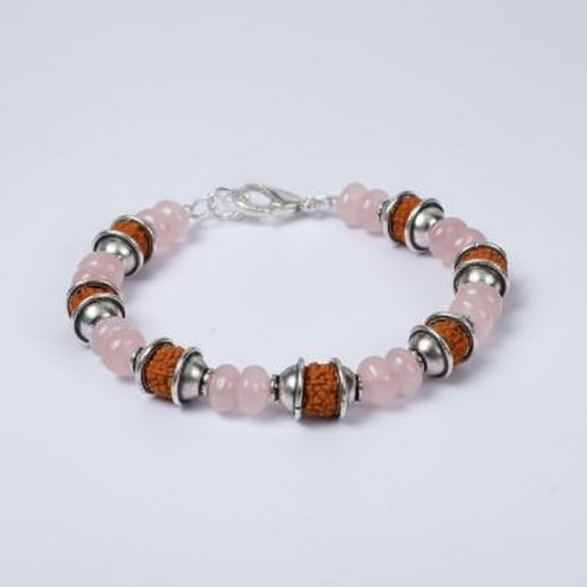Rudraksha and Rose Quartz Bracelet (II)