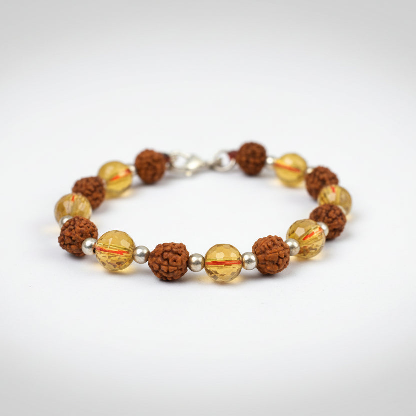 4 mukhi Rudraksha and Yellow Citrine Faceted Bracelet