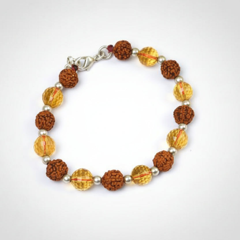 4 mukhi Rudraksha and Yellow Citrine Faceted Bracelet
