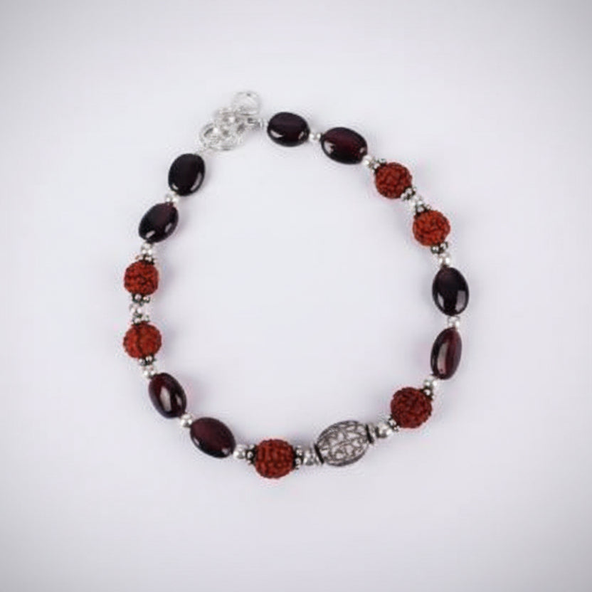 Rudraksha Garnet Bracelet (Design III)