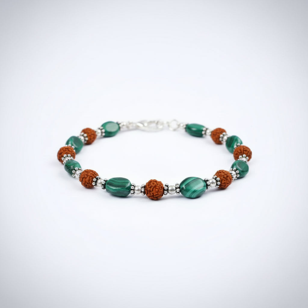 Rudraksha Malachite Bracelet (Design III)