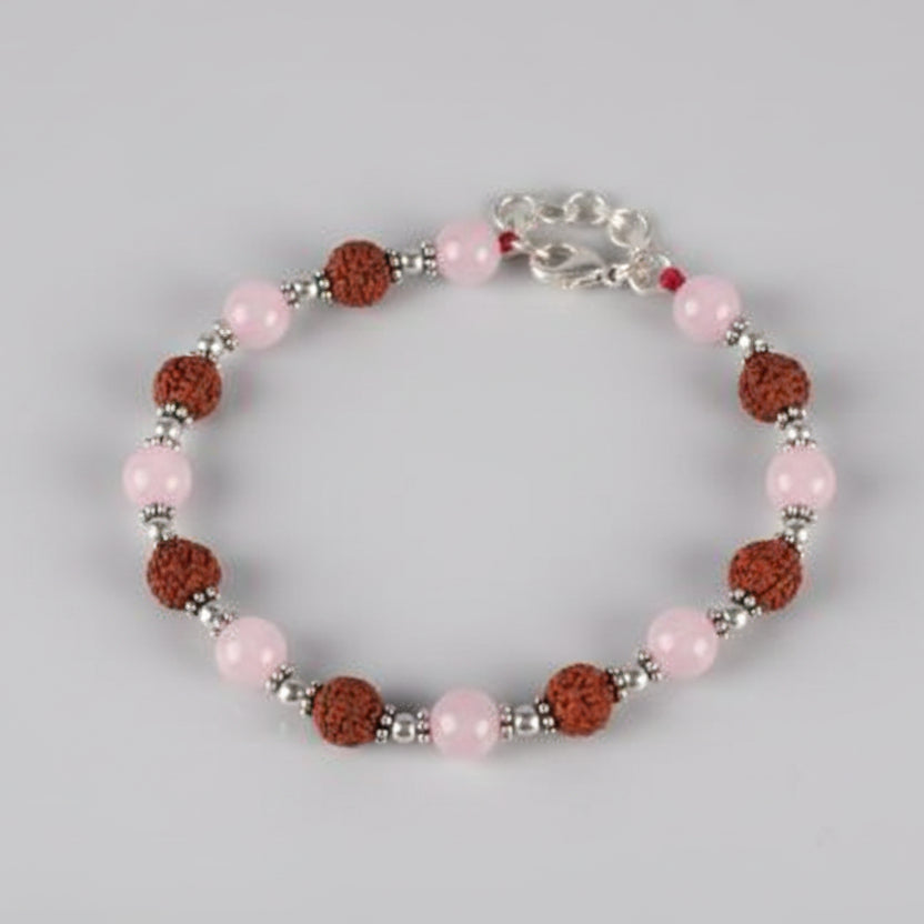 7 mukhi Rudraksha and Rose Quartz Bracelet