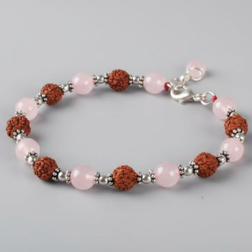 7 mukhi Rudraksha and Rose Quartz Bracelet