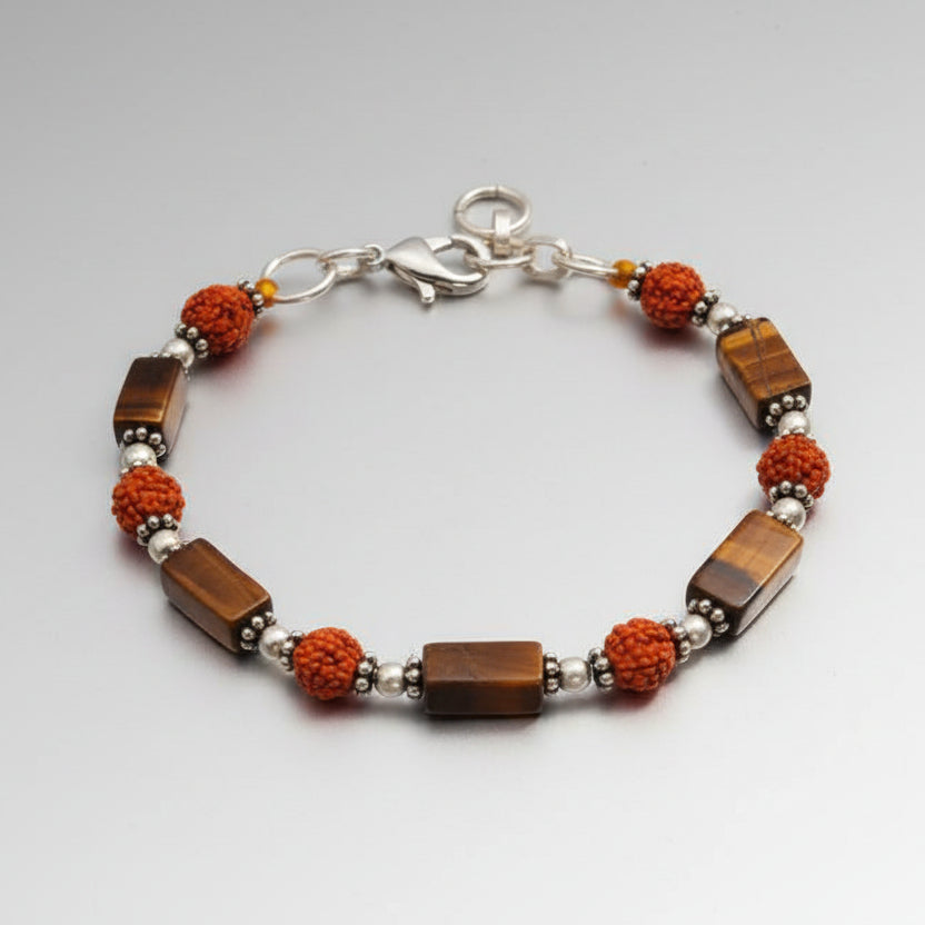 Rudraksha Tiger Eye Cylinder Bead Bracelet