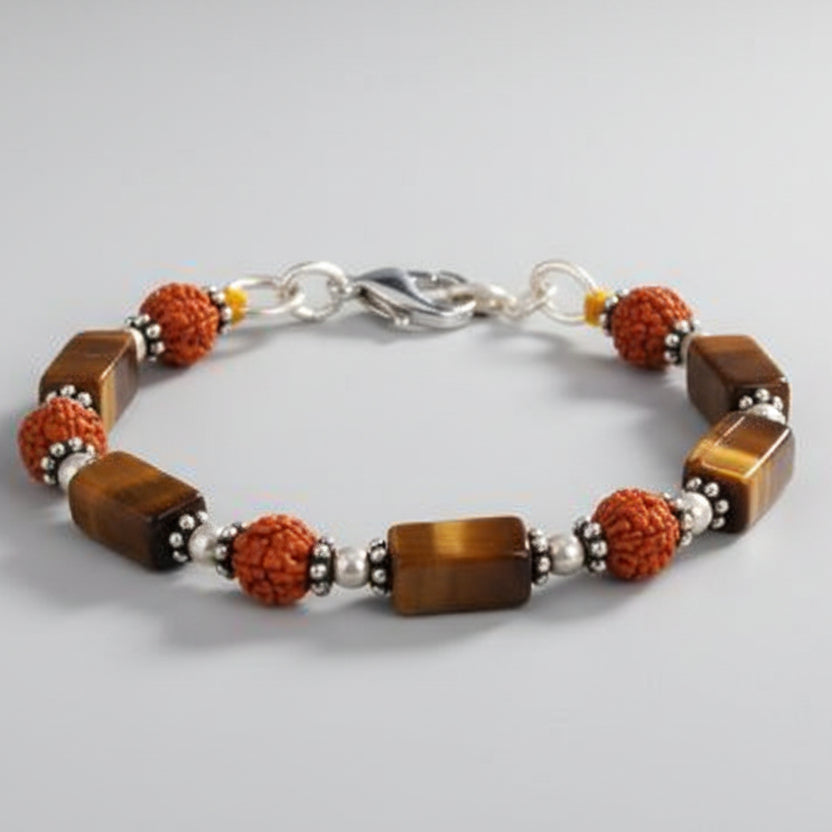 Rudraksha Tiger Eye Cylinder Bead Bracelet