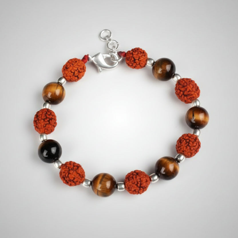 Rudraksha Tiger Eye Round Beads Bracelet