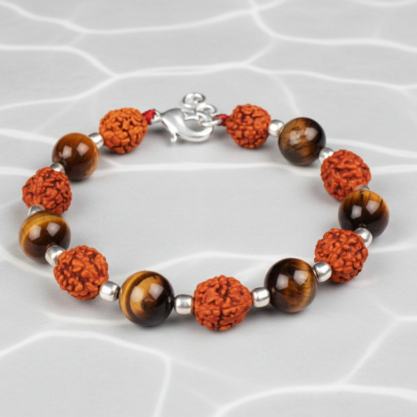 Rudraksha Tiger Eye Round Beads Bracelet