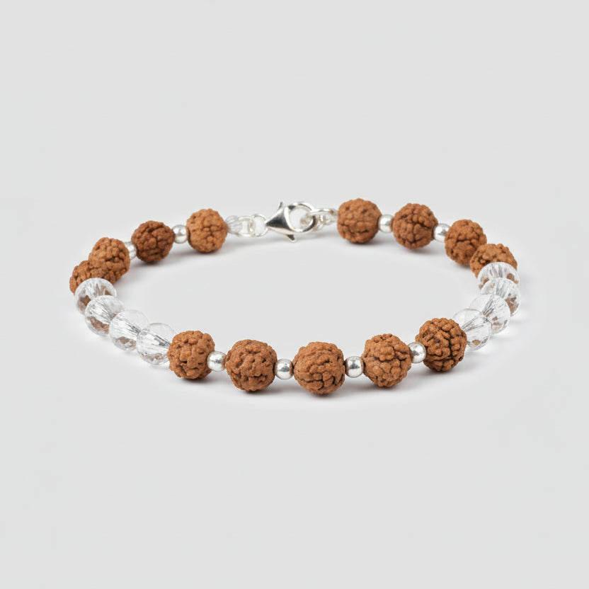 9 Mukhi Rudraksha and Faceted Sphatik Bracelet