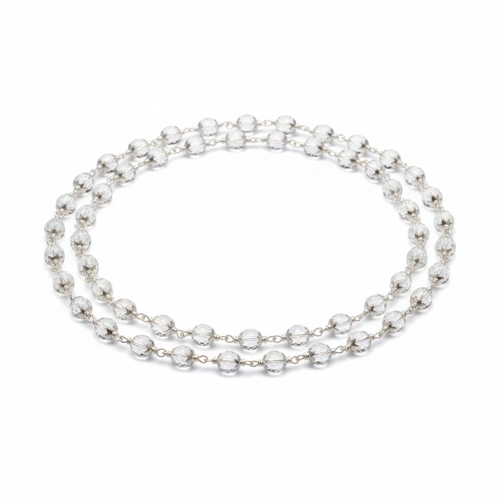 Sphatik Mala in Silver with Caps-54 +1 Beads (Size: 5 mm)