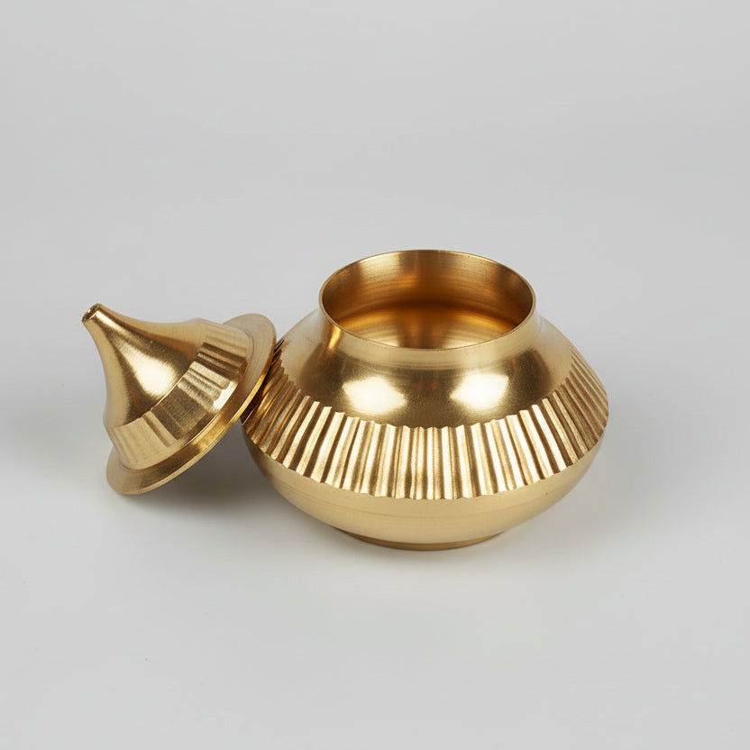 Brass Modak Design Haldi Kumkum Container (Dibbi)-One Piece