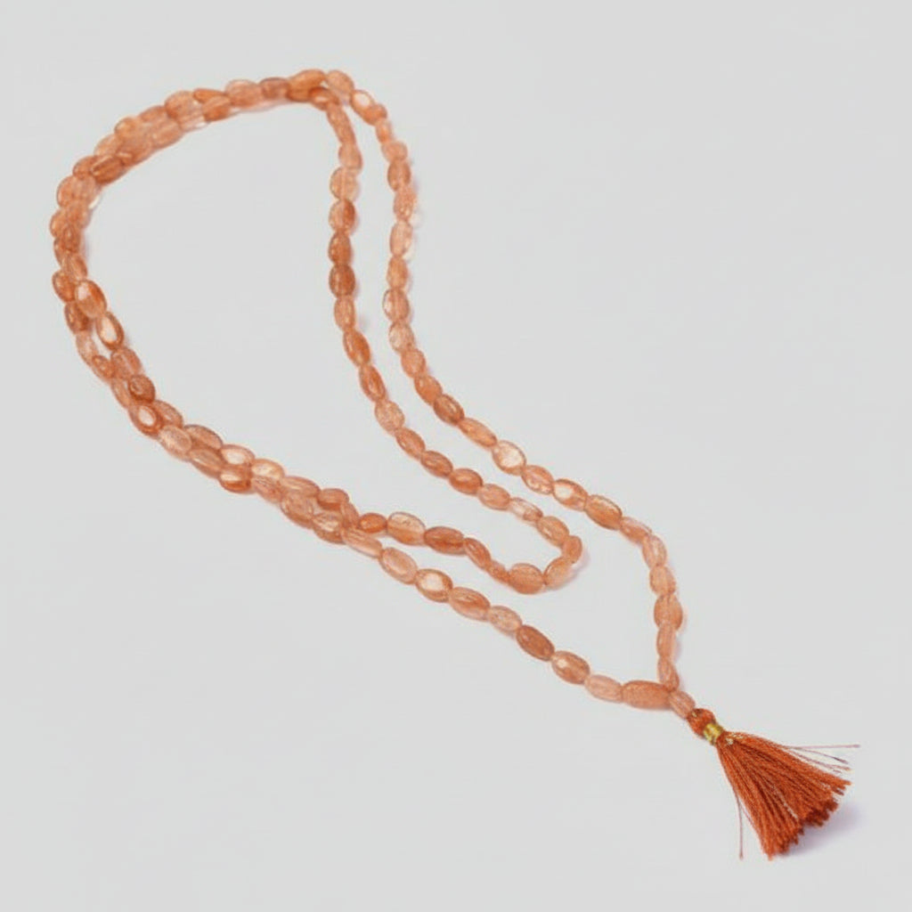Sunstone Necklace (Oval Beads)-108+1 Beads (Size: 9 mm)