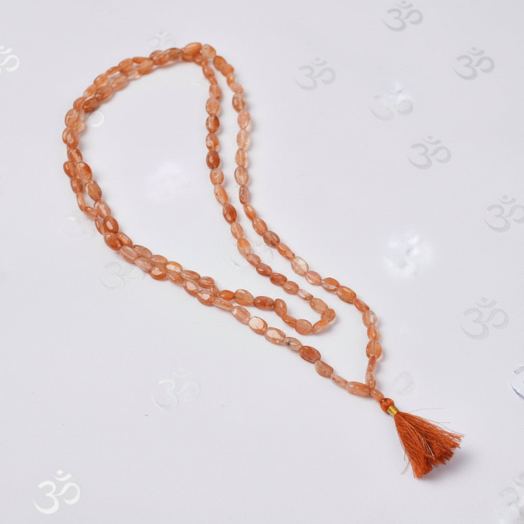 Sunstone Necklace (Oval Beads)-108+1 Beads (Size: 7 mm)