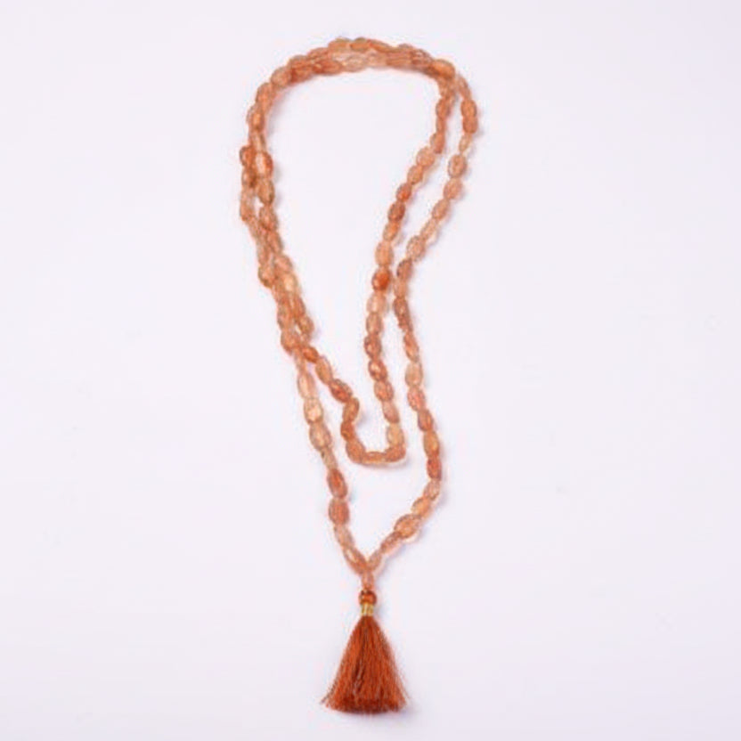 Sunstone Necklace (Oval Beads)-54 Beads (Size: 9 mm)