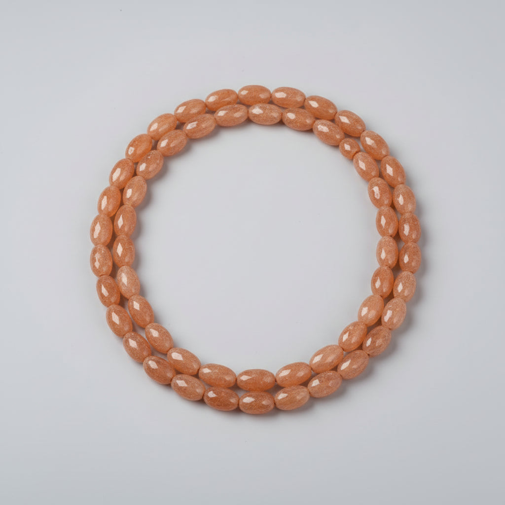 Sunstone Necklace (Oval Beads)-108+1 Beads (Size: 7 mm)