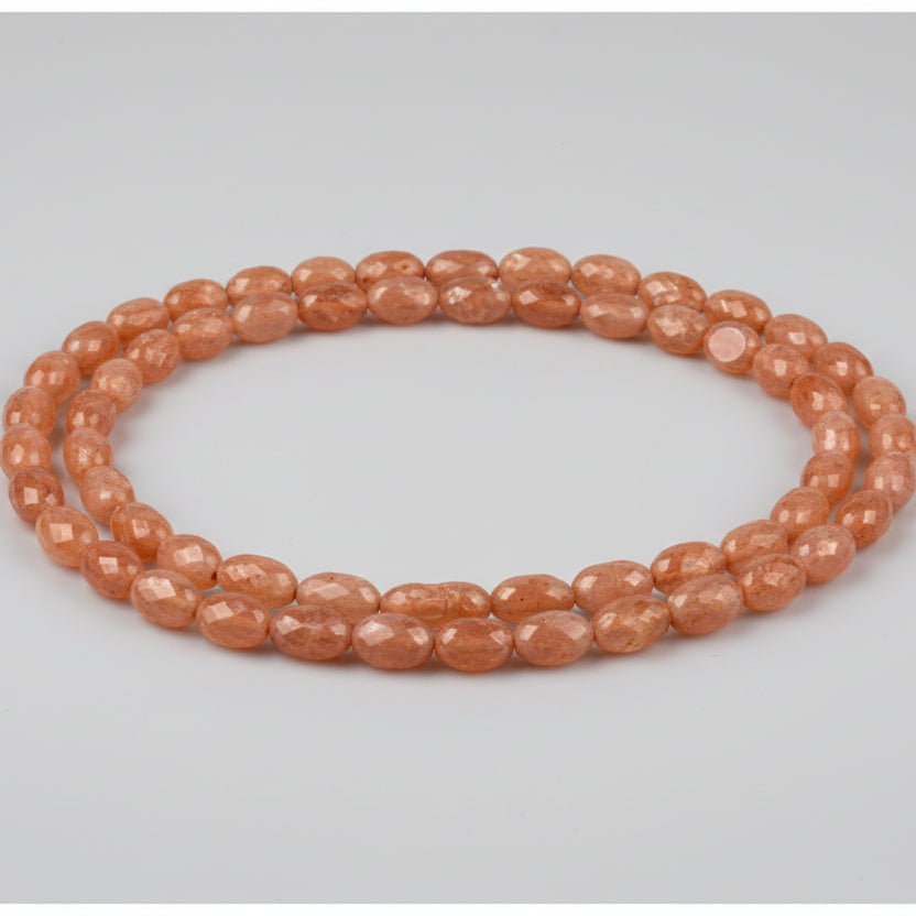 Sunstone Necklace (Oval Beads)-54 Beads (Size: 9 mm)