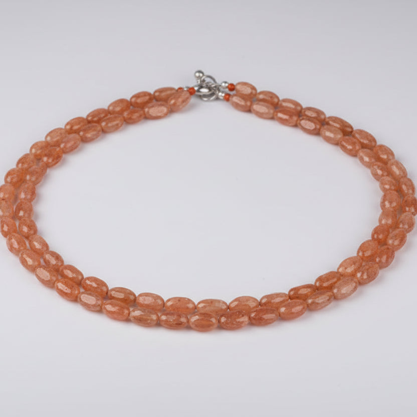 Sunstone Necklace (Oval Beads)-108+1 Beads (Size: 9 mm)
