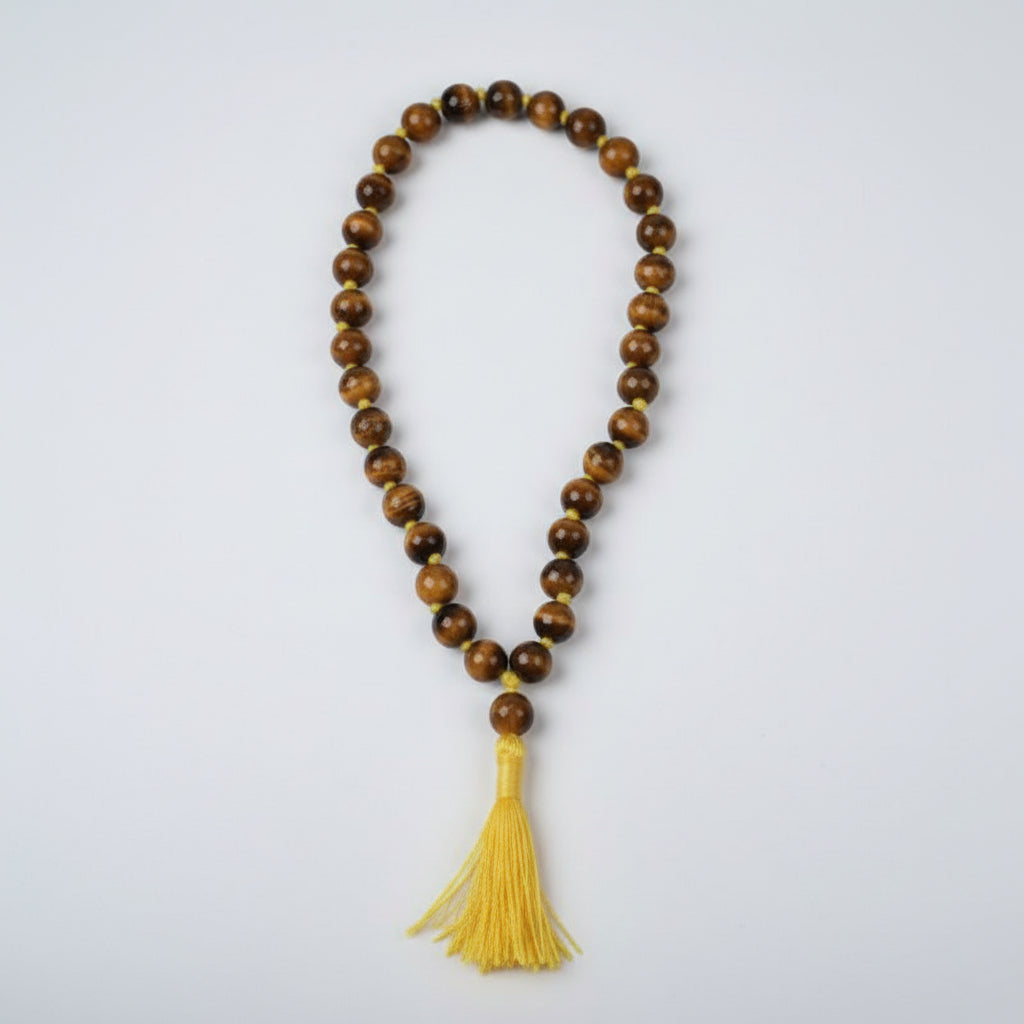 Tiger Eye Faceted Round Mala (6 mm)-108+1 Beads (With Knots)