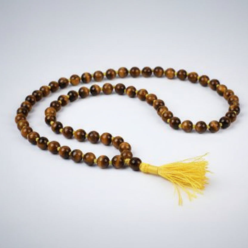 Tiger Eye Faceted Round Mala (6 mm)-108 Beads (With Knots)