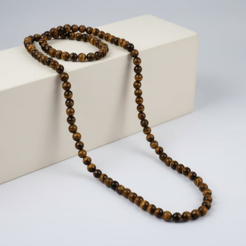 Tiger Eye Faceted Round Mala (6 mm)-108+1 Beads (With Knots)
