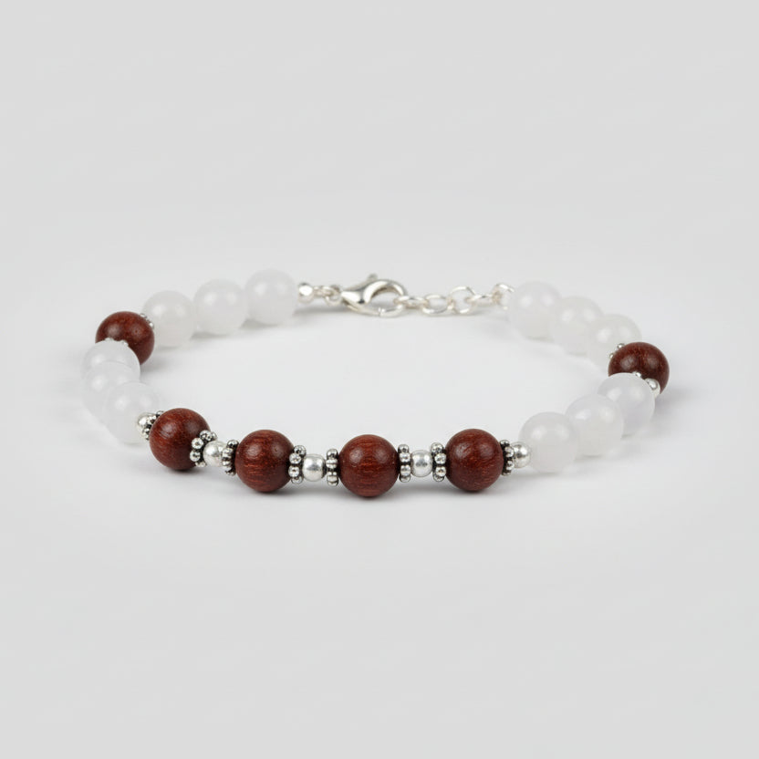 White Agate and Red Sandalwood Bracelet