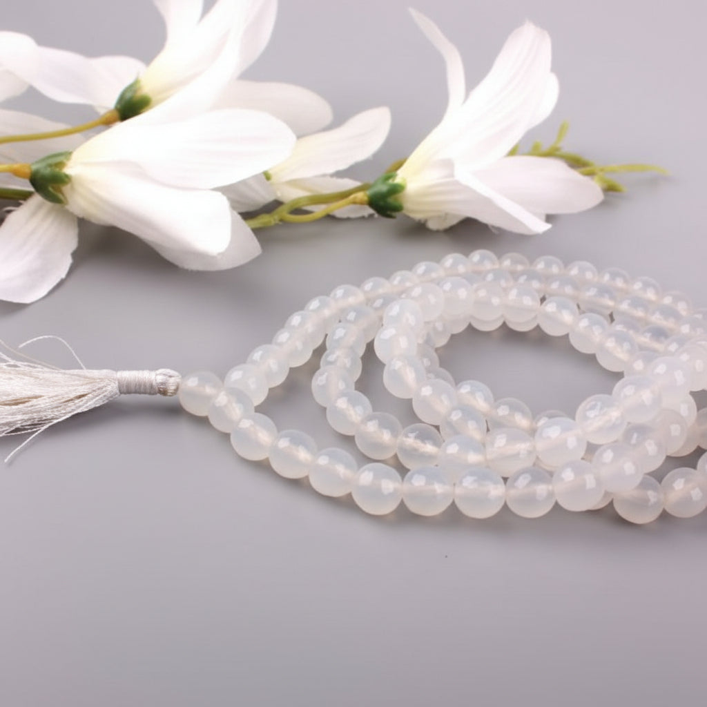 White Agate Faceted Mala (8 mm)