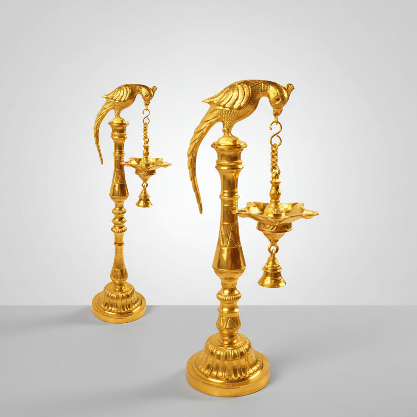 Five Wicked Parrot Oil Lamp In Brass-Set of 2