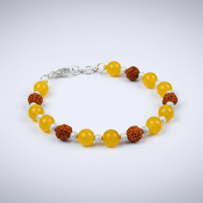 Yellow Agate and Rudraksha Bracelet (Design I)