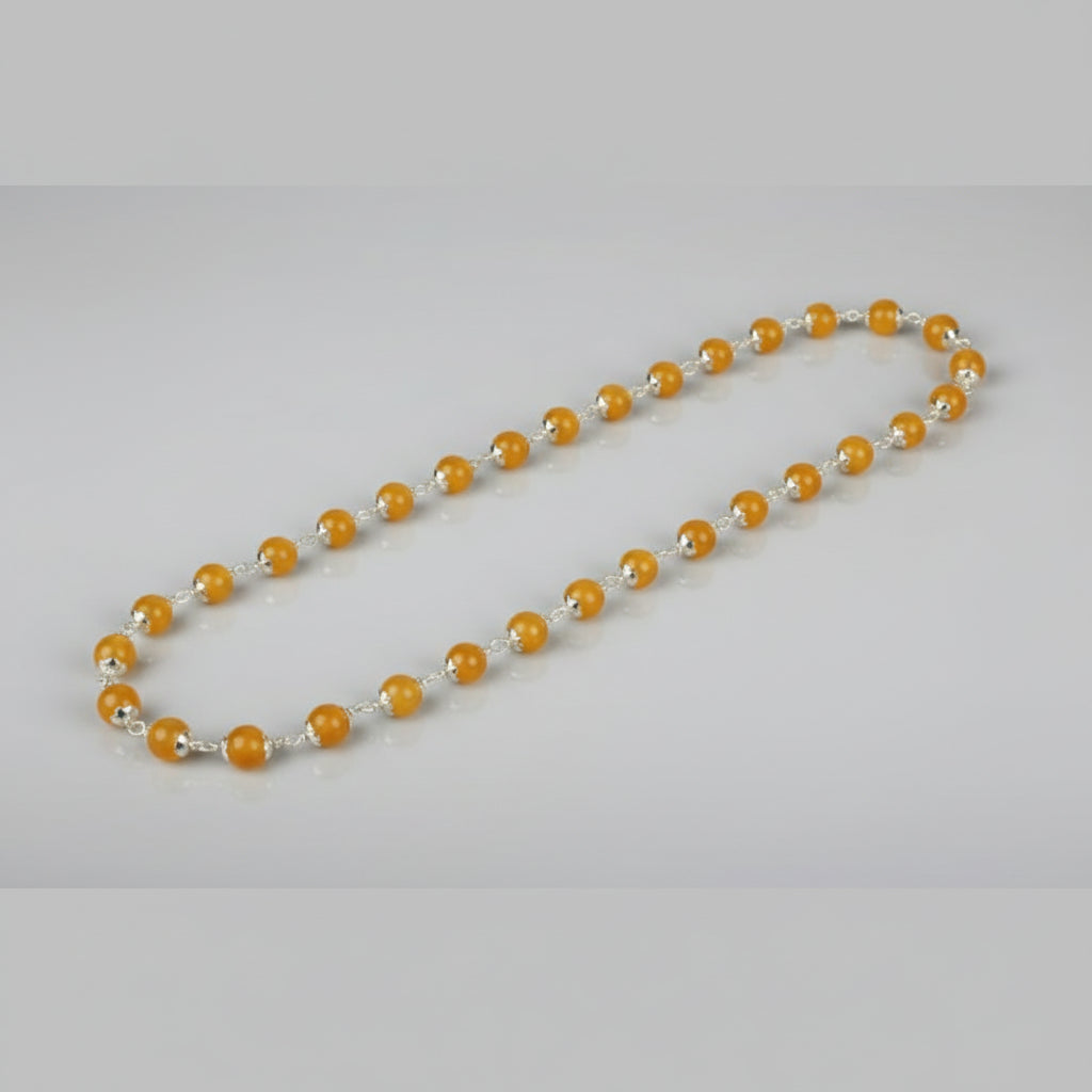 Yellow Jade Mala in Silver Caps (8 mm)-54+1 Beads