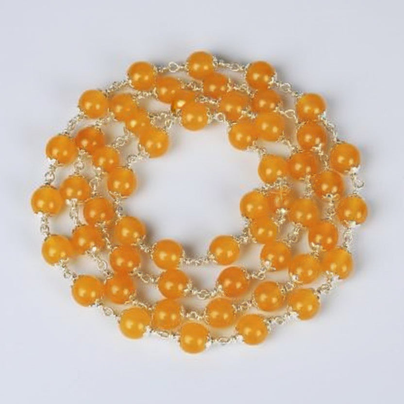 Yellow Jade Mala in Silver Caps (8 mm)-54+1 Beads
