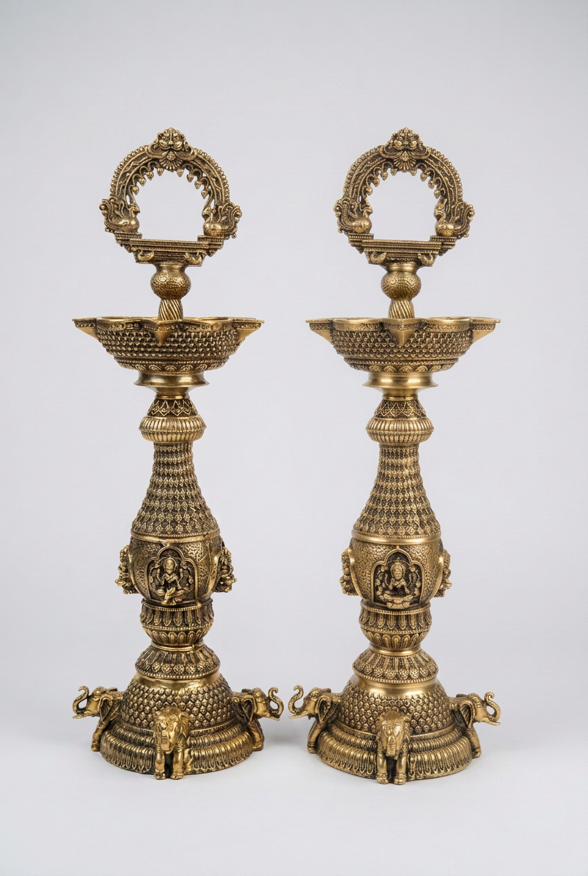 Ashtalakshmi Diva Brass Lamp Pair