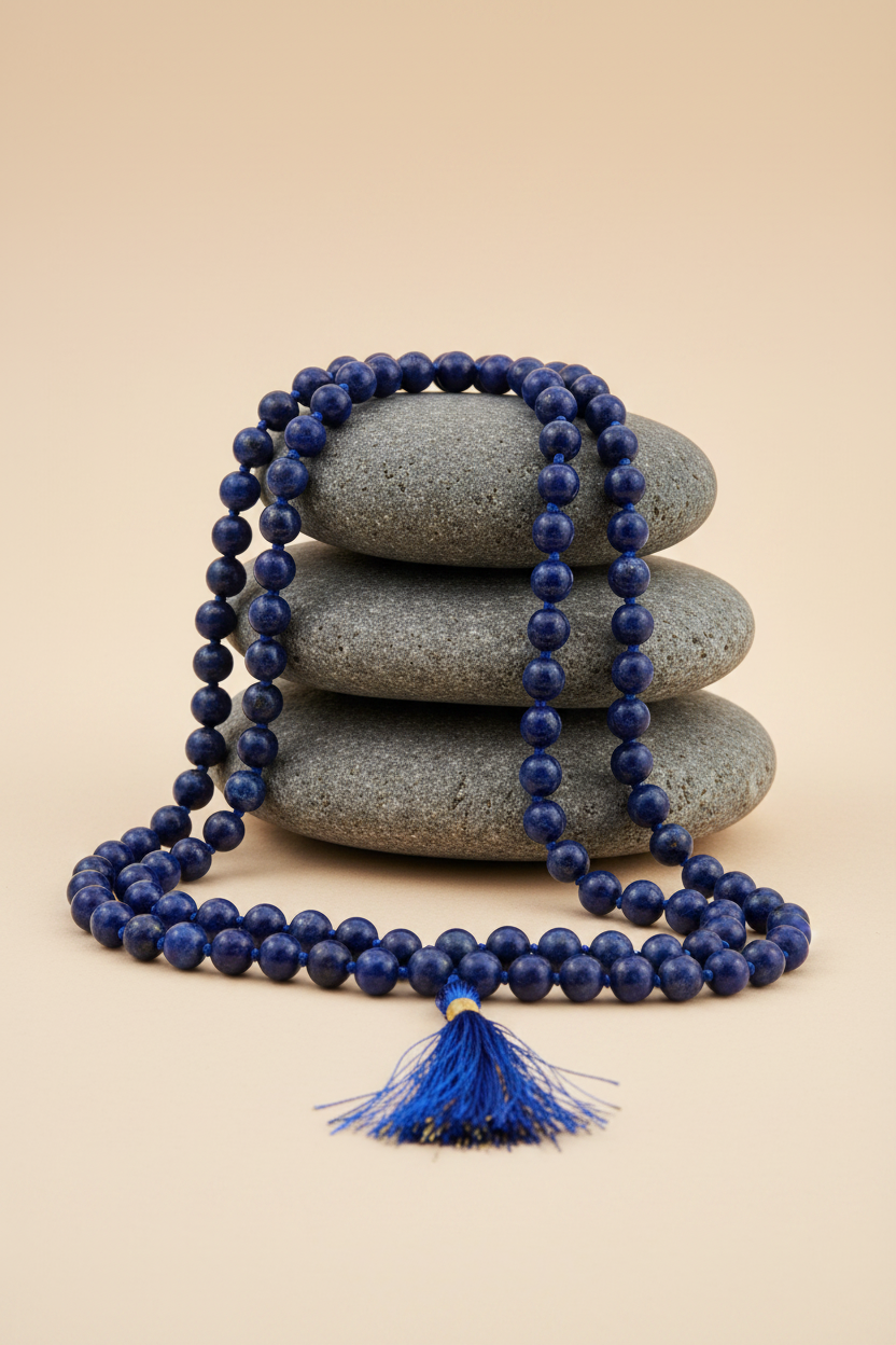 Natural Lapis Lazuli Round Mala – 108 Beads | 8mm Gemstone