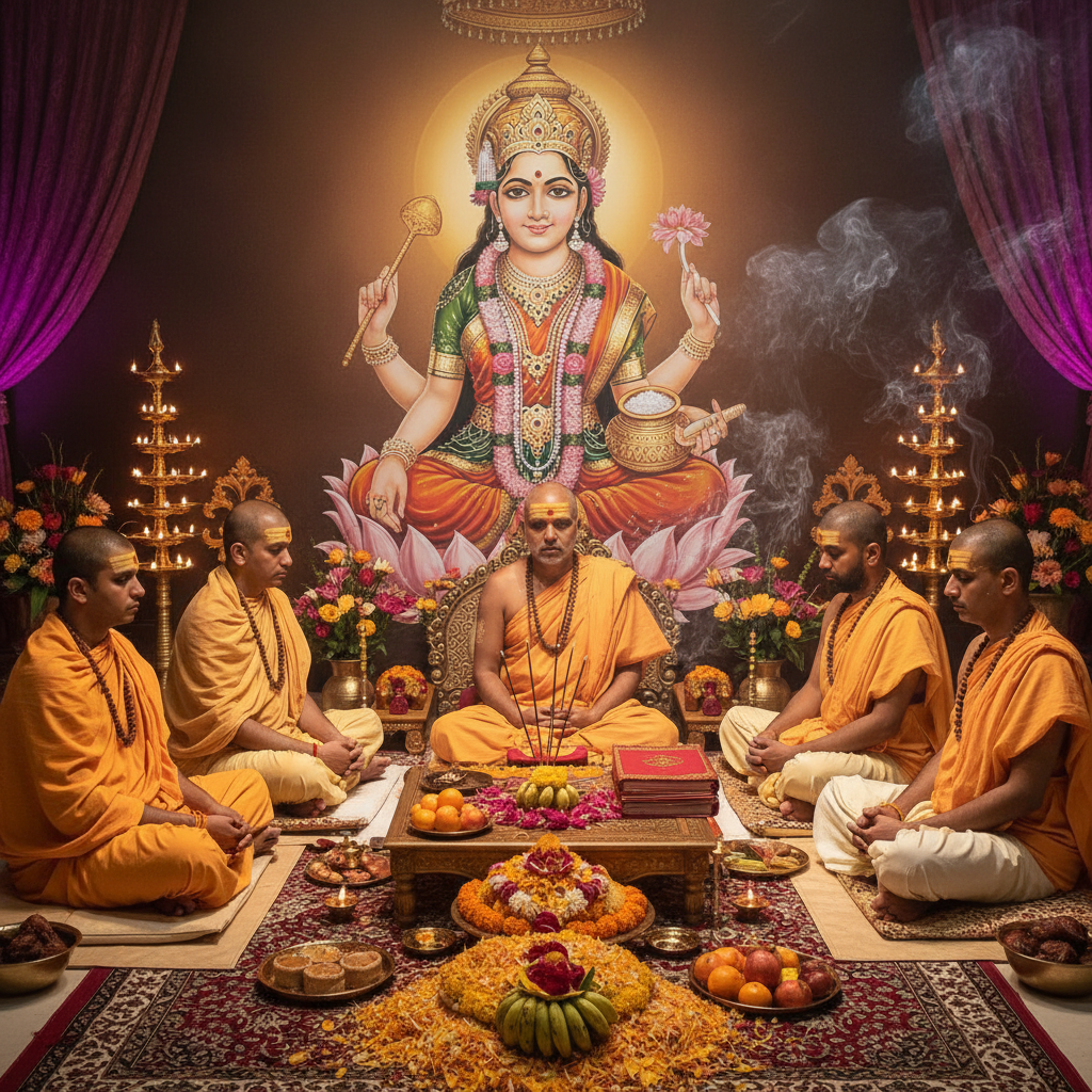 lord Annapurna Chalisa Paath in bg, 4 pandits , square img