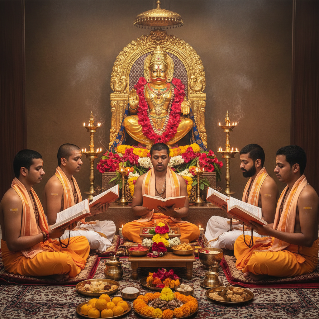 lord Batuk Bhairava Chalisa Paath in bg, 5 pandits, square img
