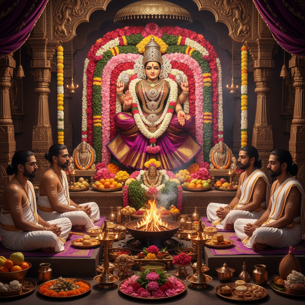lord Goddess Lalita (Tripura Sundari) Devi Puja in bg, 5 pandits, square img