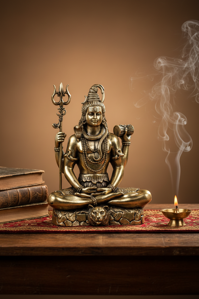 Meditating Shiva Ashtadhatu Idol Large - Premium Studio Scene