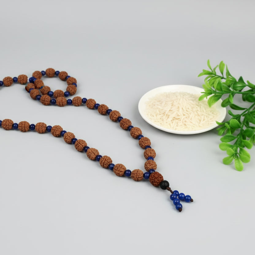 4 Mukhi Brahma Mala with Blue Jade Beads