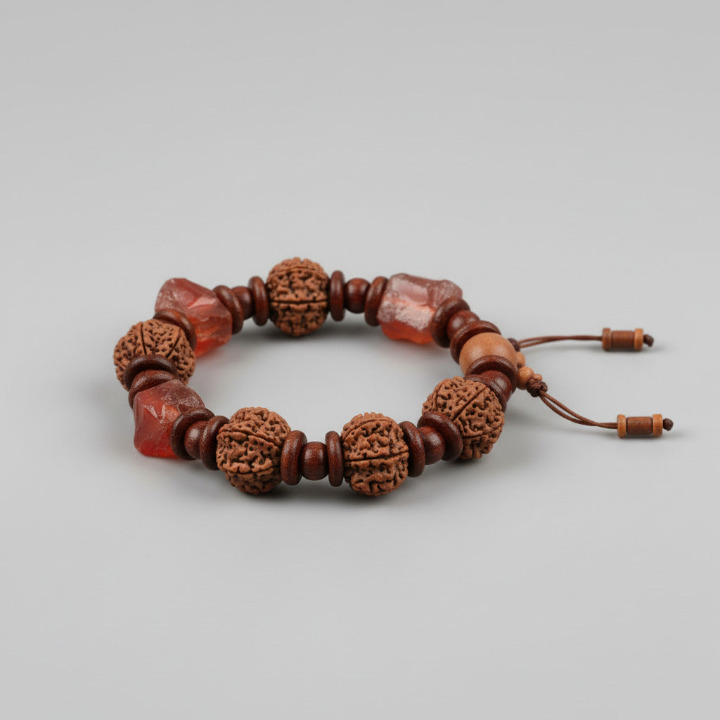 6 Mukhi and Red Jade Gemstone Bracelet